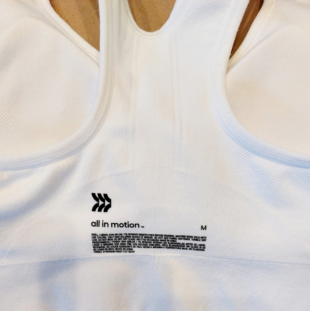 All In Motion White Raceback Medium Support Sports Athletc Bra XS Womens - Picture 3 of 8